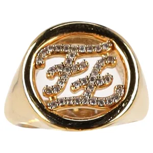 FENDI FF Embellished Signet Ring in Gold Metal