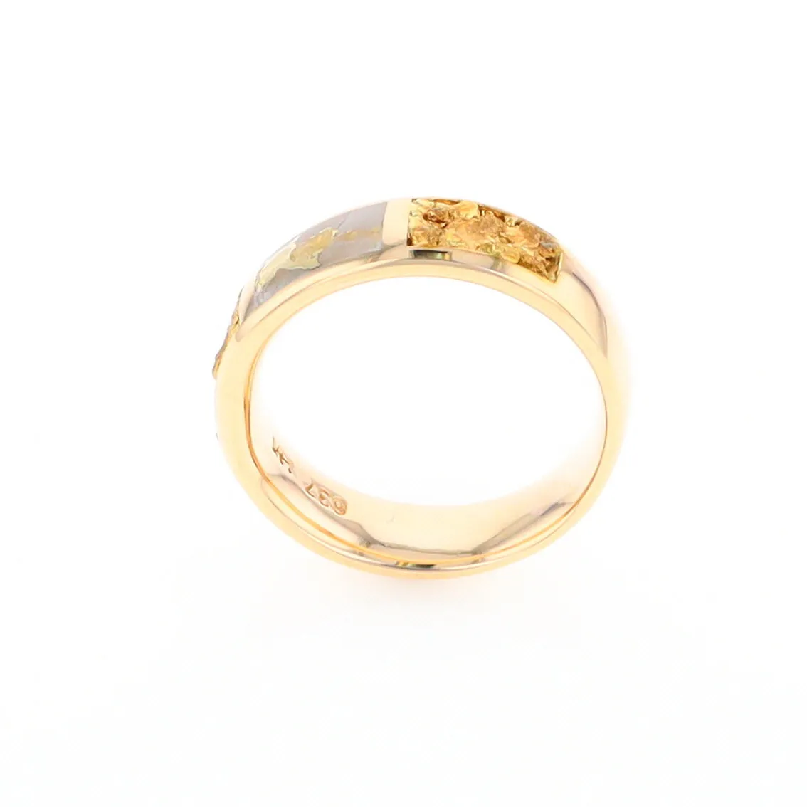 G2 Gold Quartz Ring Inlaid Center Natural Nugget Sides Band