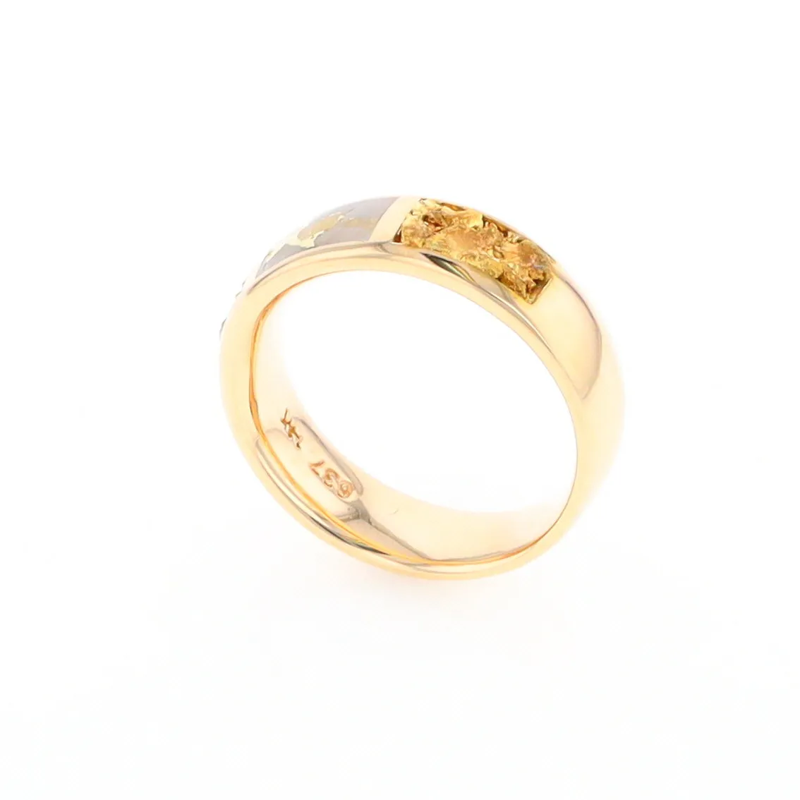G2 Gold Quartz Ring Inlaid Center Natural Nugget Sides Band