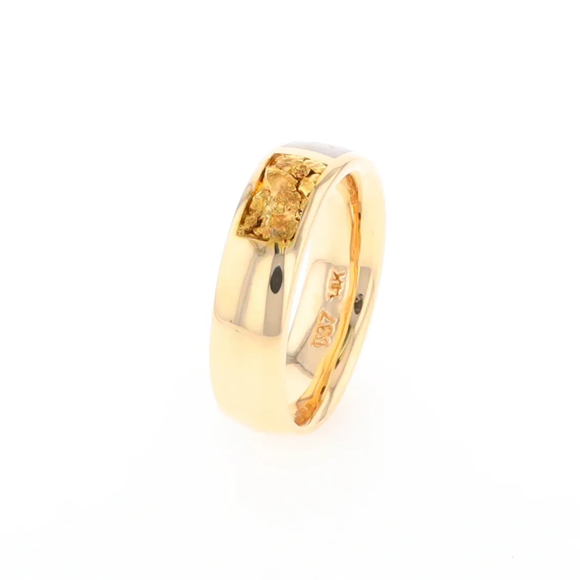 G2 Gold Quartz Ring Inlaid Center Natural Nugget Sides Band