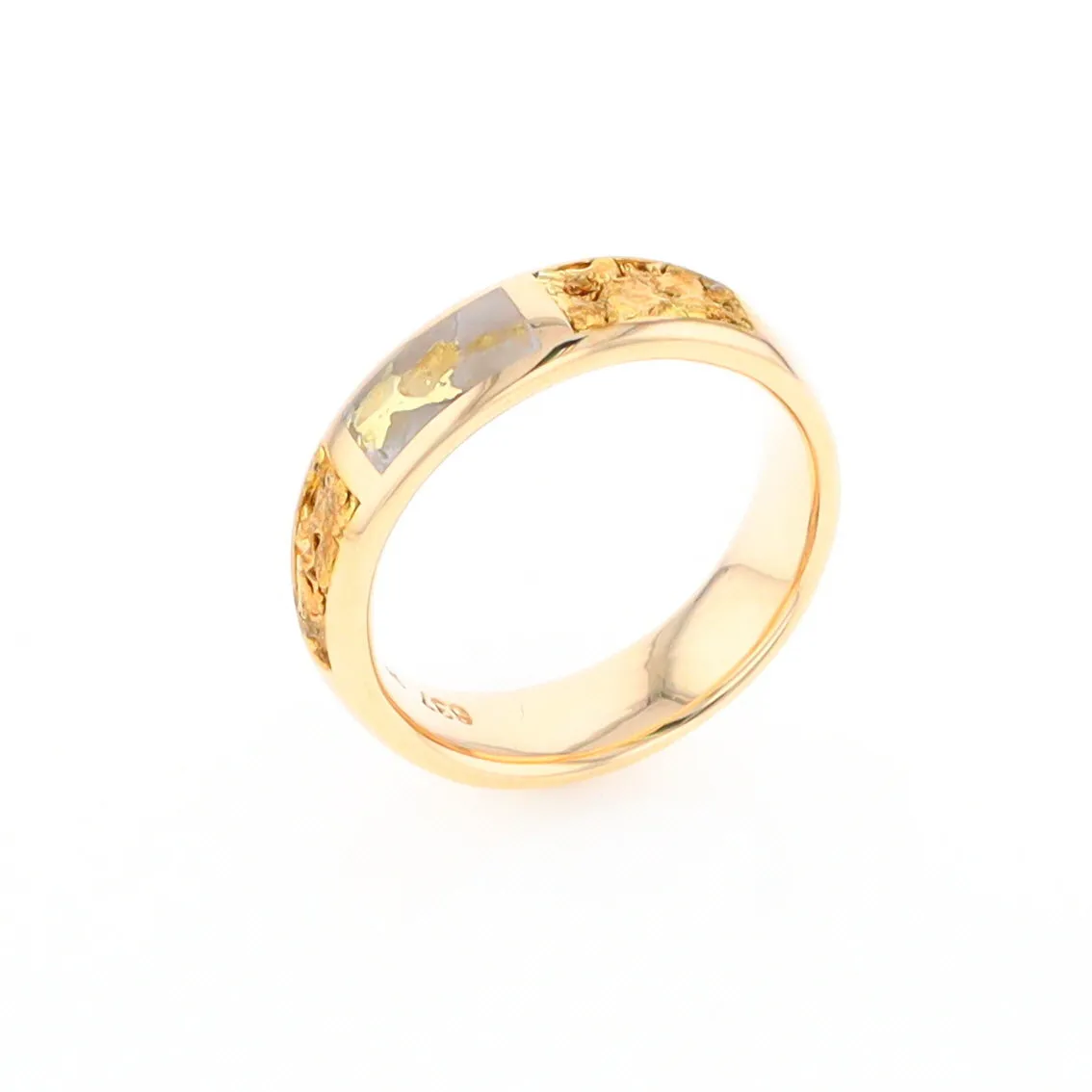 G2 Gold Quartz Ring Inlaid Center Natural Nugget Sides Band