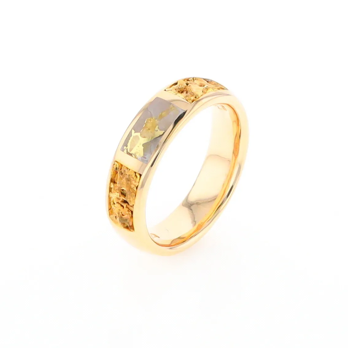 G2 Gold Quartz Ring Inlaid Center Natural Nugget Sides Band
