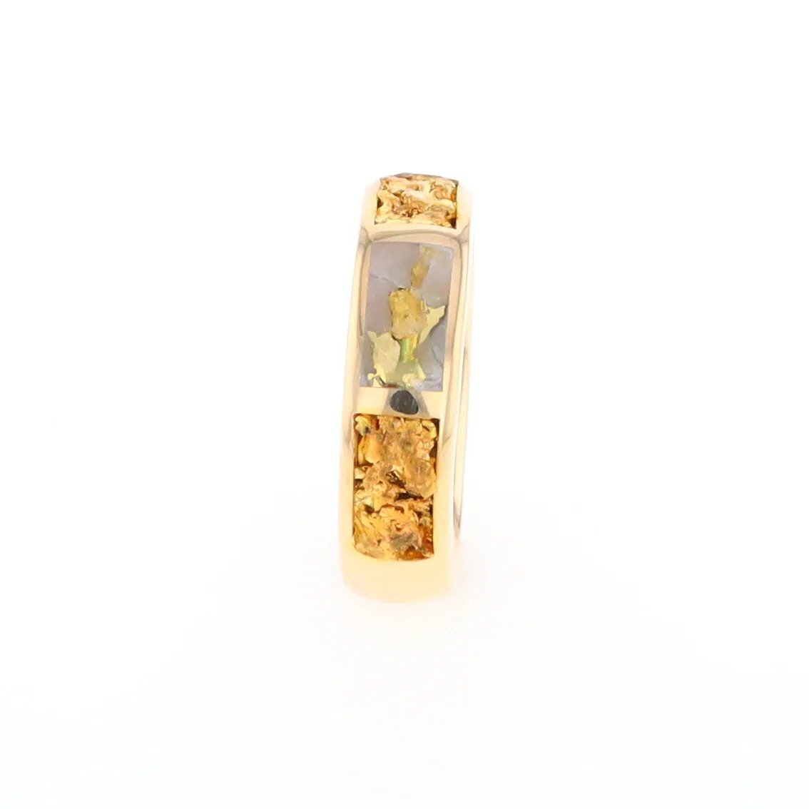 G2 Gold Quartz Ring Inlaid Center Natural Nugget Sides Band