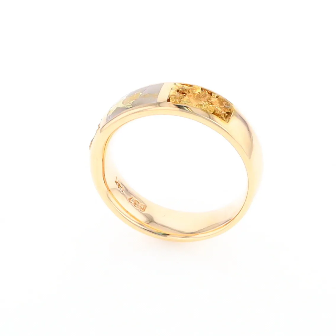 G2 Gold Quartz Ring Inlaid Center Natural Nugget Sides Band