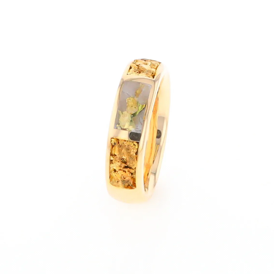 G2 Gold Quartz Ring Inlaid Center Natural Nugget Sides Band