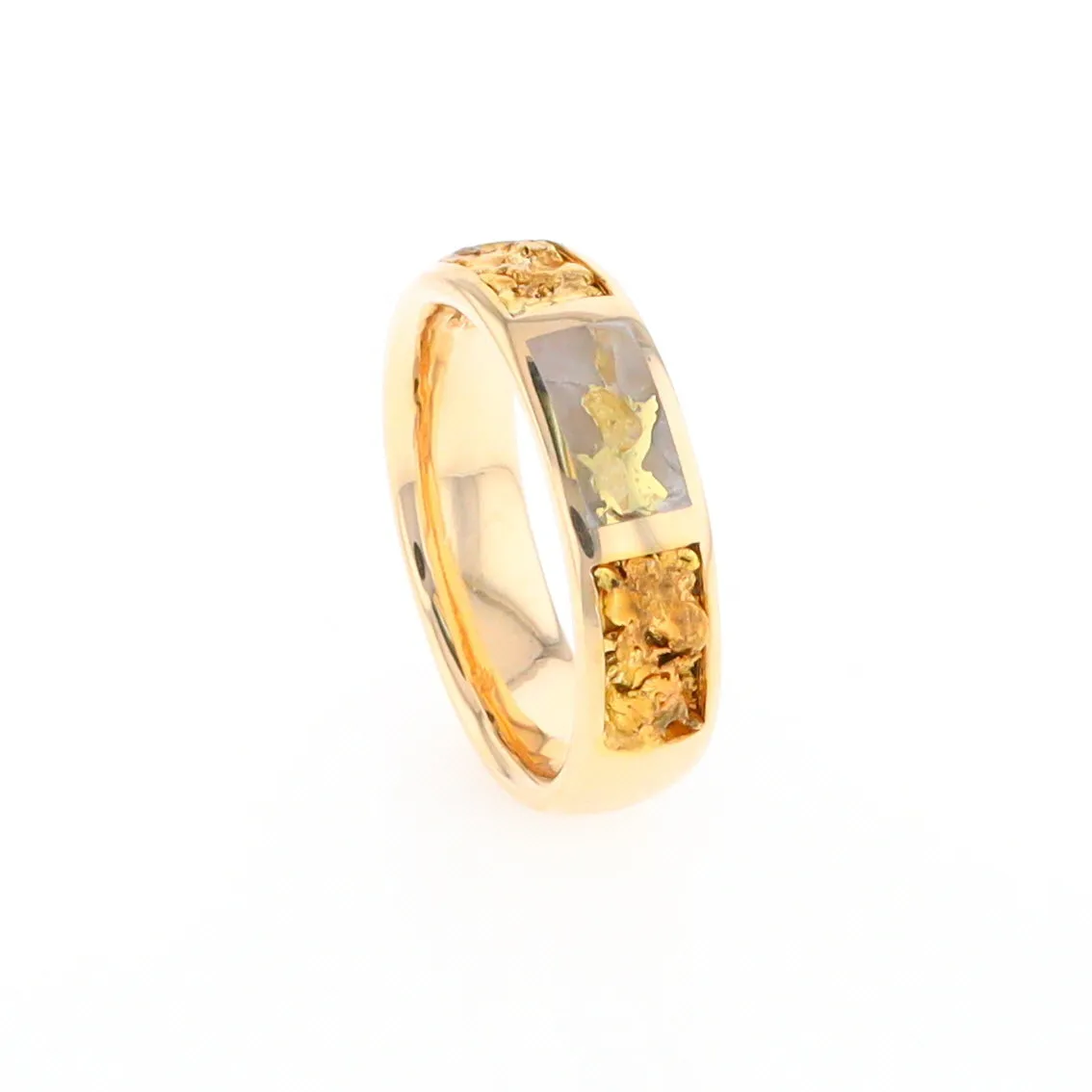 G2 Gold Quartz Ring Inlaid Center Natural Nugget Sides Band