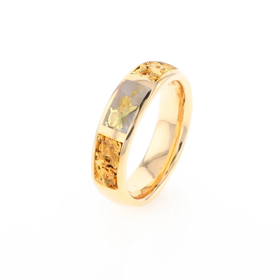 G2 Gold Quartz Ring Inlaid Center Natural Nugget Sides Band
