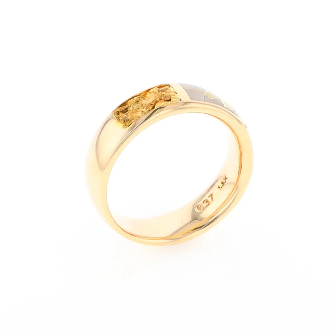 G2 Gold Quartz Ring Inlaid Center Natural Nugget Sides Band