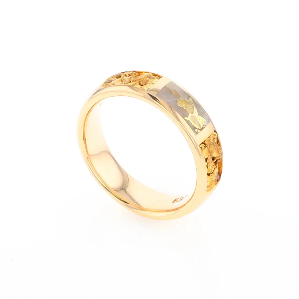 G2 Gold Quartz Ring Inlaid Center Natural Nugget Sides Band