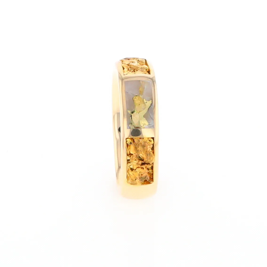 G2 Gold Quartz Ring Inlaid Center Natural Nugget Sides Band