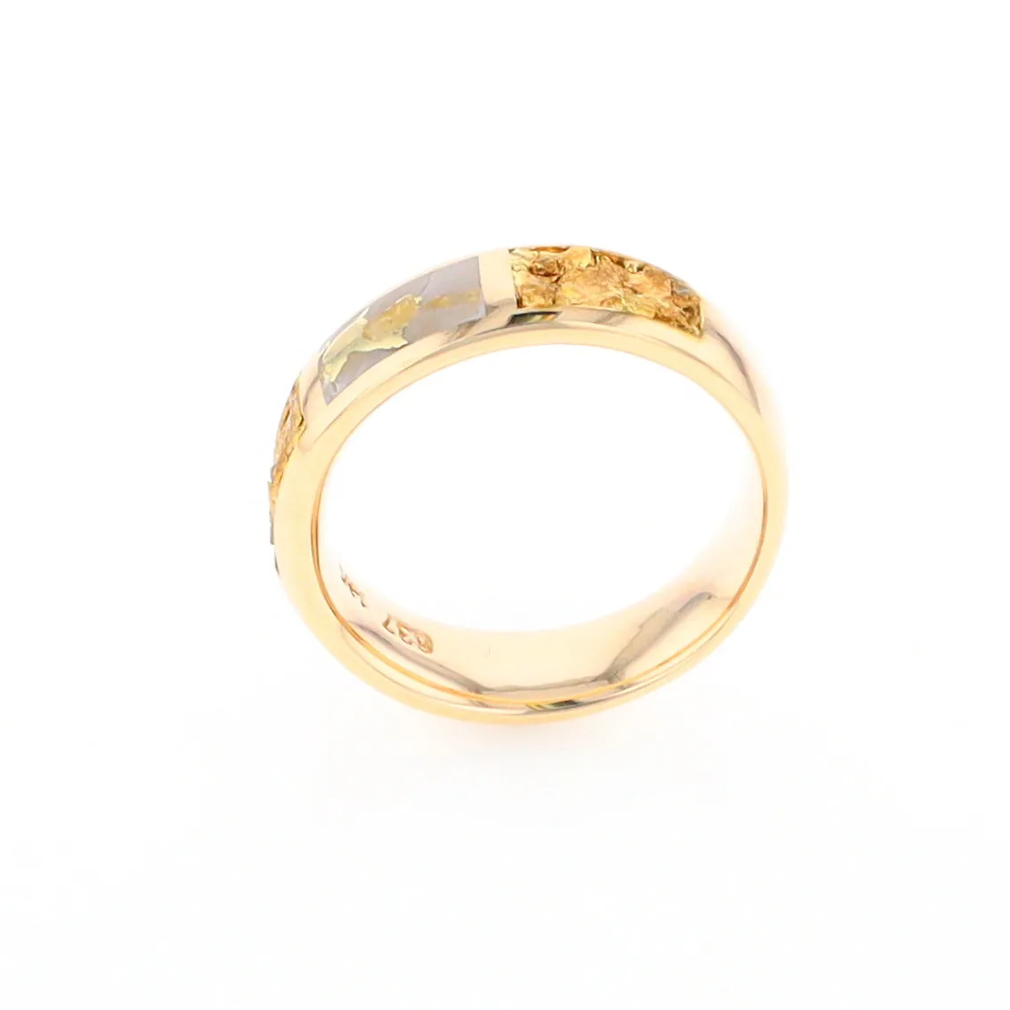 G2 Gold Quartz Ring Inlaid Center Natural Nugget Sides Band