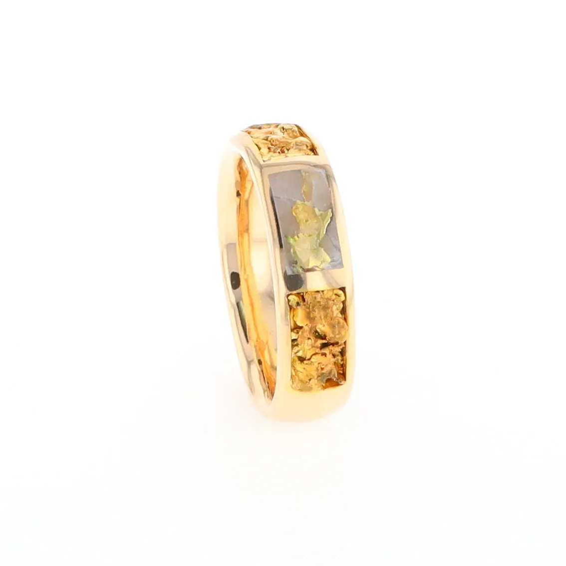 G2 Gold Quartz Ring Inlaid Center Natural Nugget Sides Band