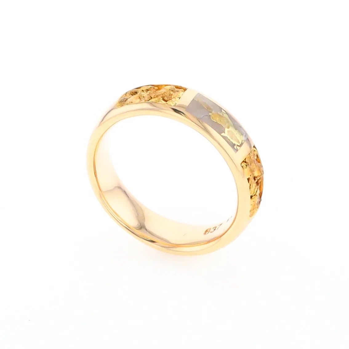 G2 Gold Quartz Ring Inlaid Center Natural Nugget Sides Band