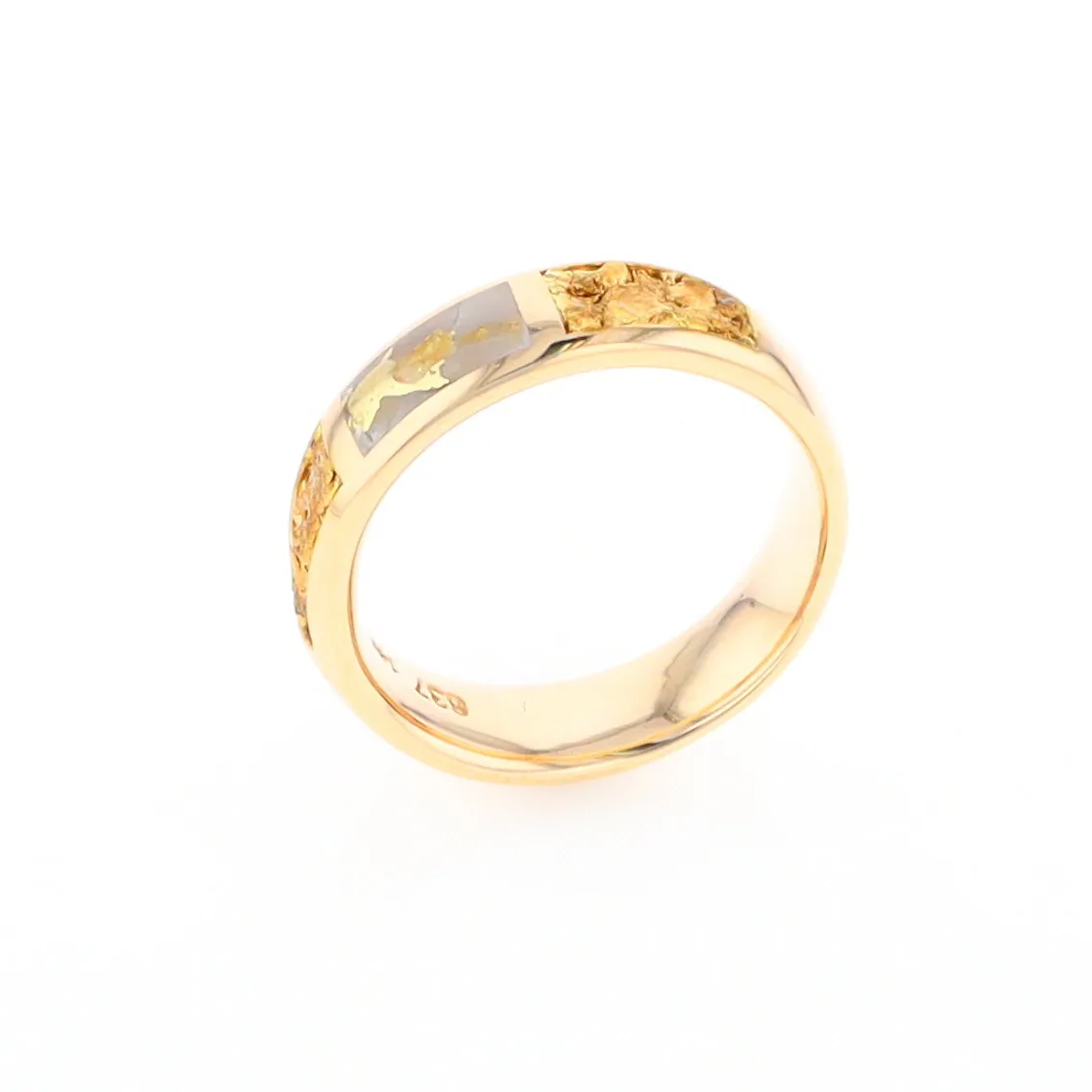G2 Gold Quartz Ring Inlaid Center Natural Nugget Sides Band