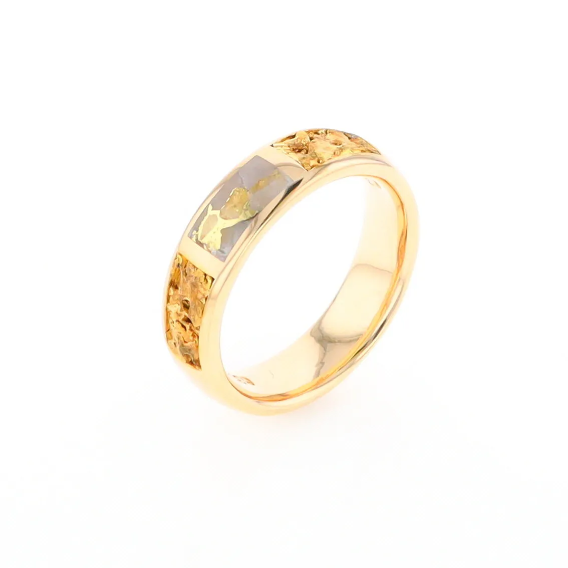 G2 Gold Quartz Ring Inlaid Center Natural Nugget Sides Band
