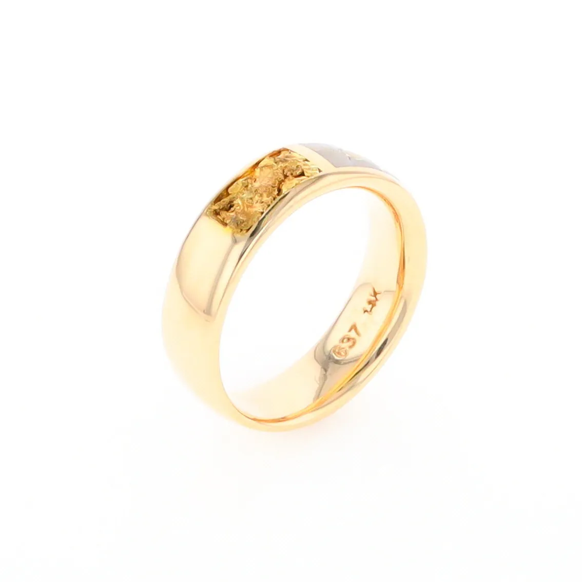 G2 Gold Quartz Ring Inlaid Center Natural Nugget Sides Band
