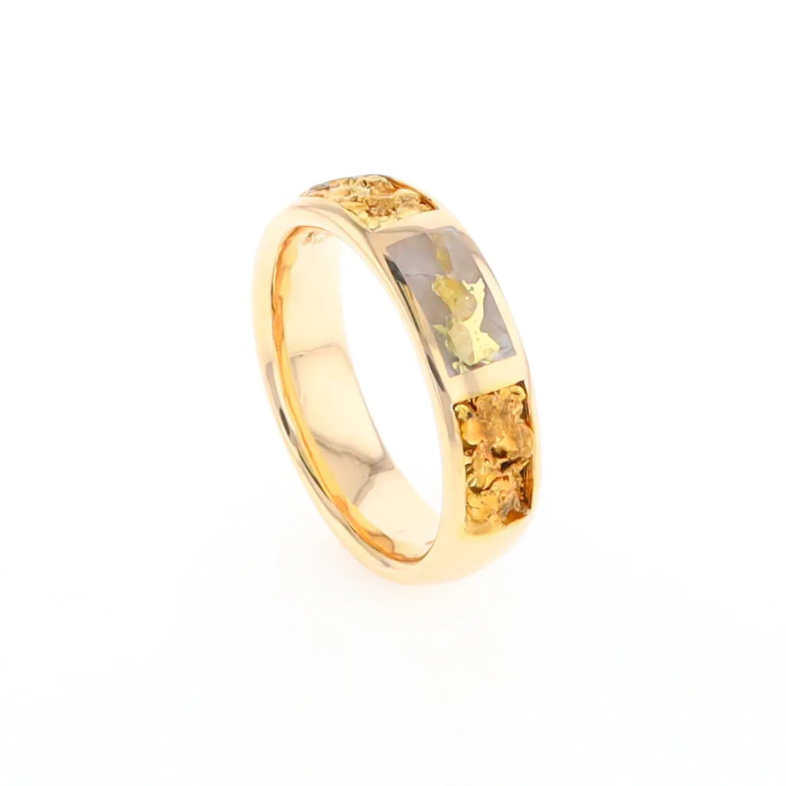 G2 Gold Quartz Ring Inlaid Center Natural Nugget Sides Band