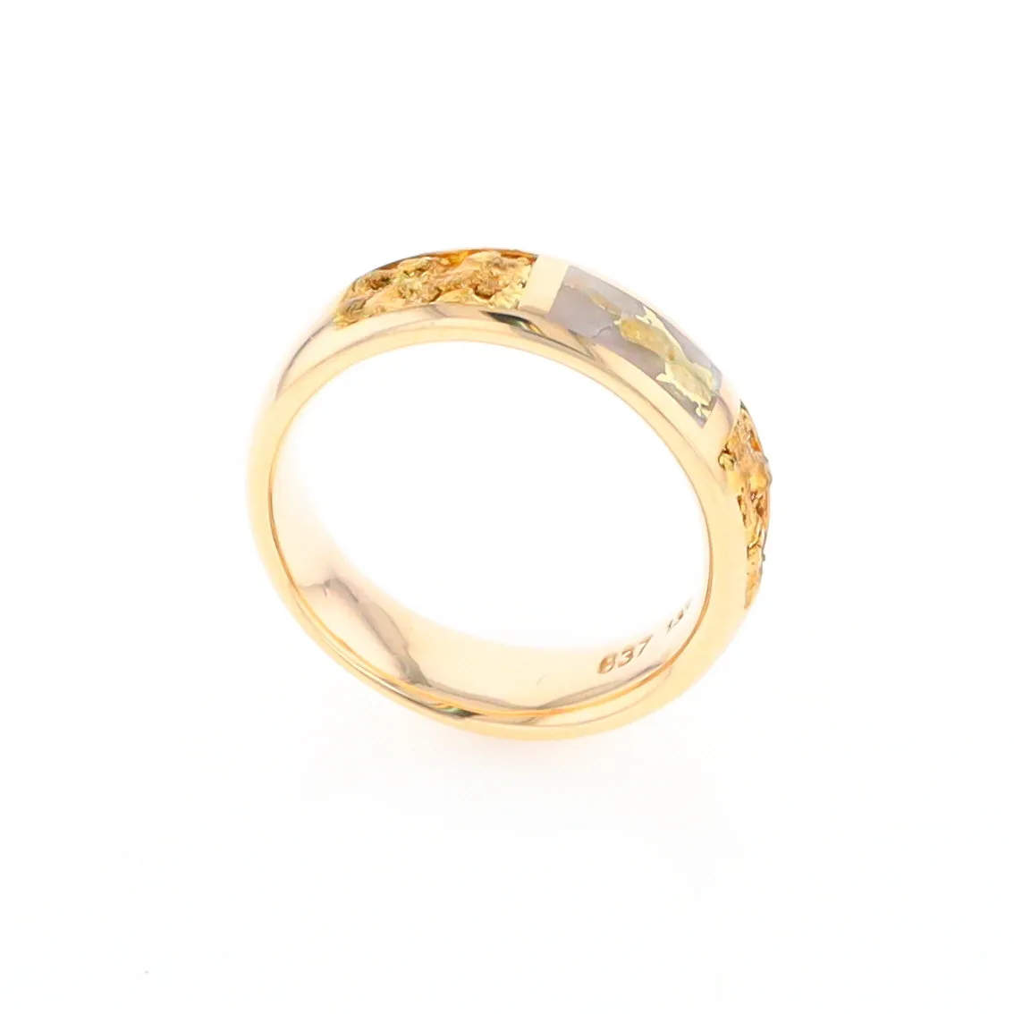 G2 Gold Quartz Ring Inlaid Center Natural Nugget Sides Band