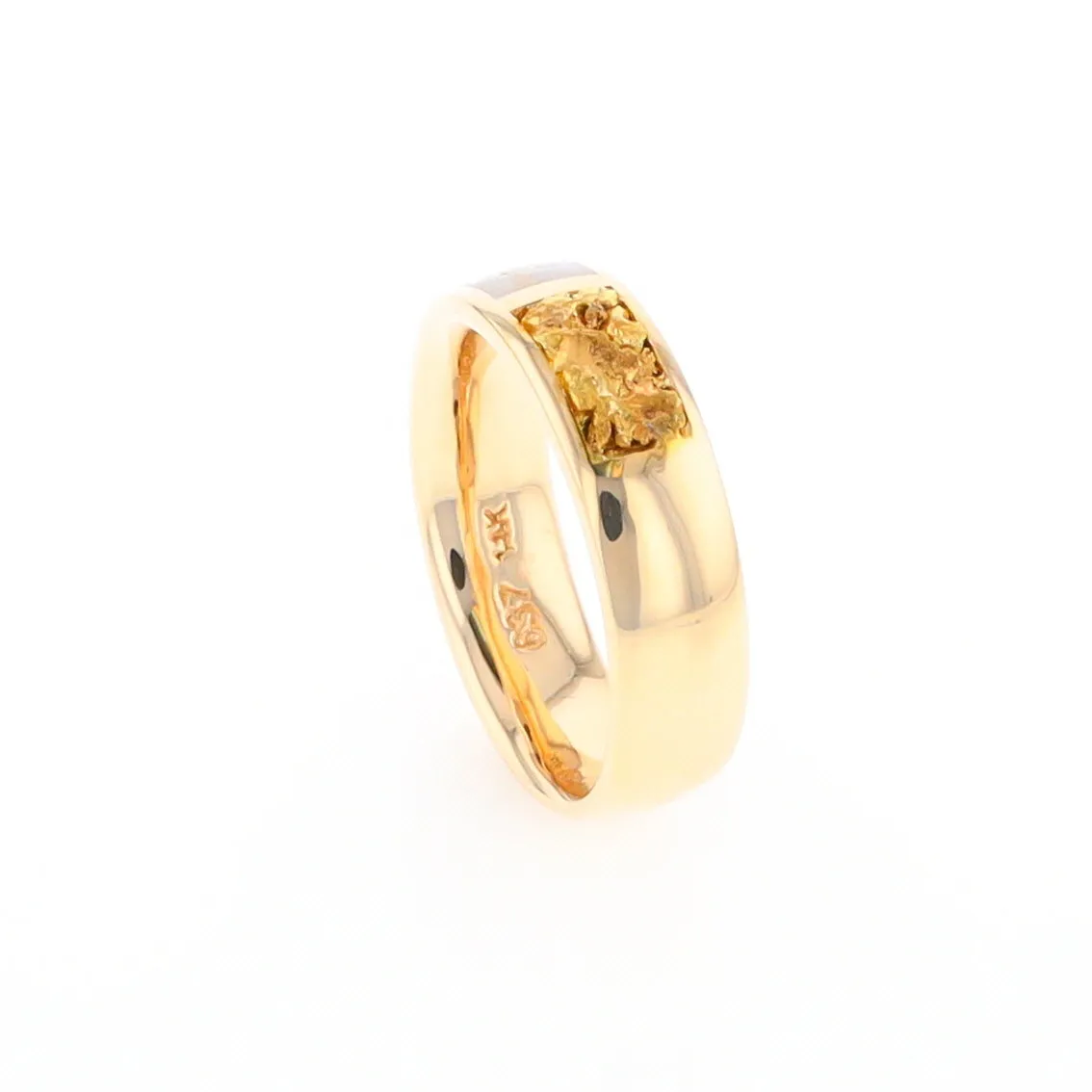 G2 Gold Quartz Ring Inlaid Center Natural Nugget Sides Band