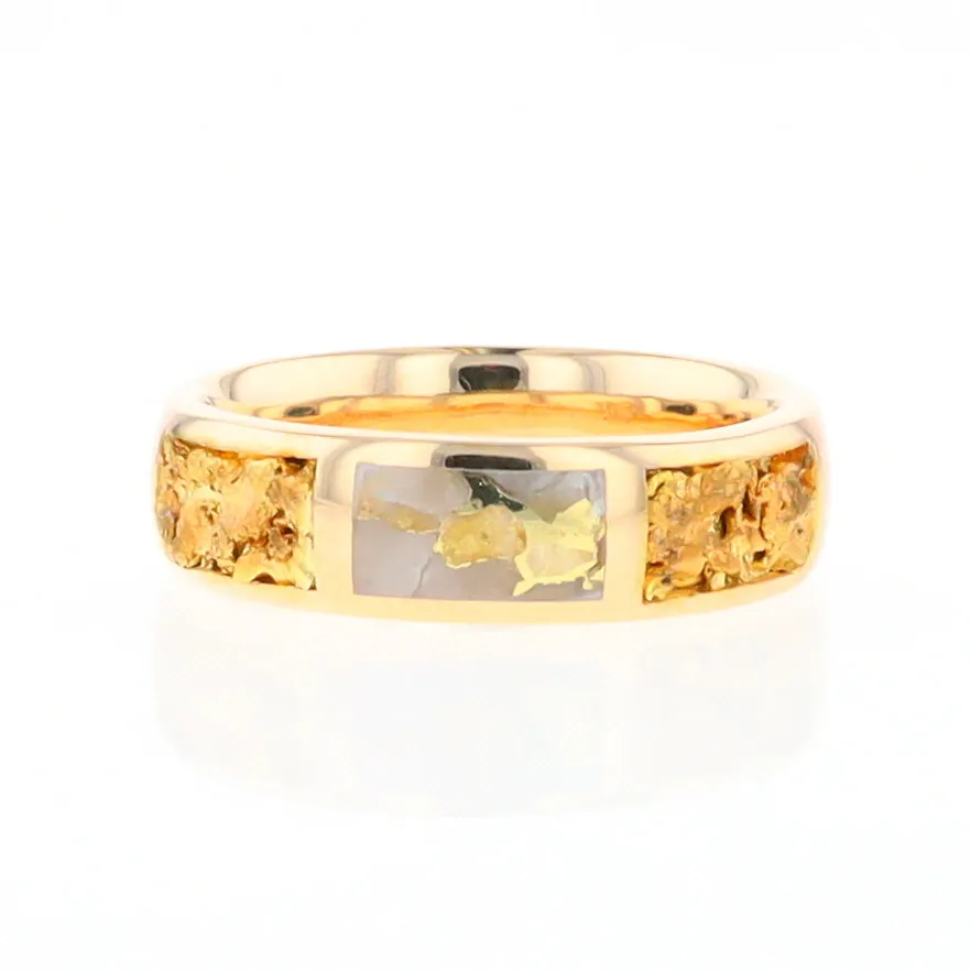 G2 Gold Quartz Ring Inlaid Center Natural Nugget Sides Band