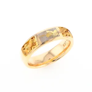 G2 Gold Quartz Ring Inlaid Center Natural Nugget Sides Band