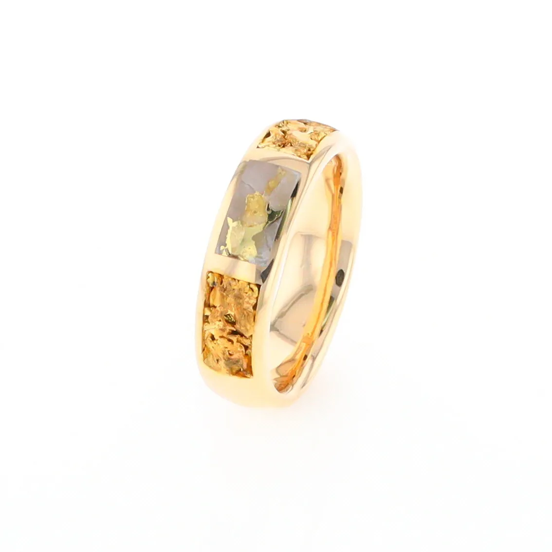 G2 Gold Quartz Ring Inlaid Center Natural Nugget Sides Band