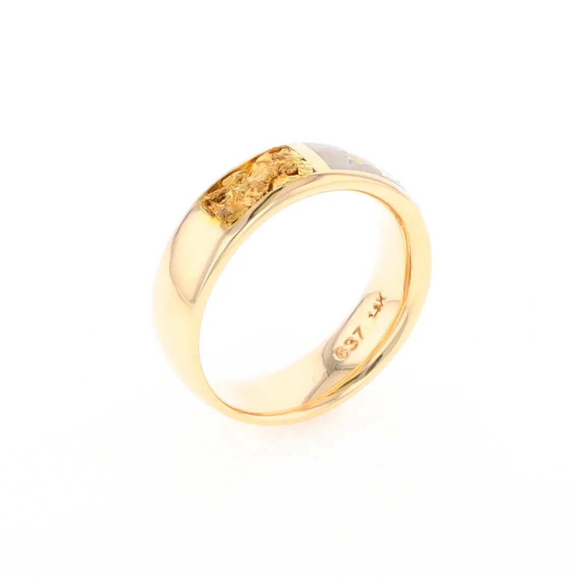 G2 Gold Quartz Ring Inlaid Center Natural Nugget Sides Band