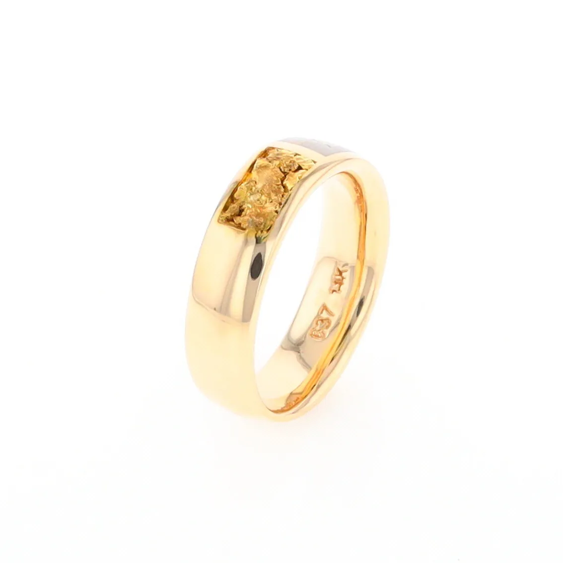G2 Gold Quartz Ring Inlaid Center Natural Nugget Sides Band