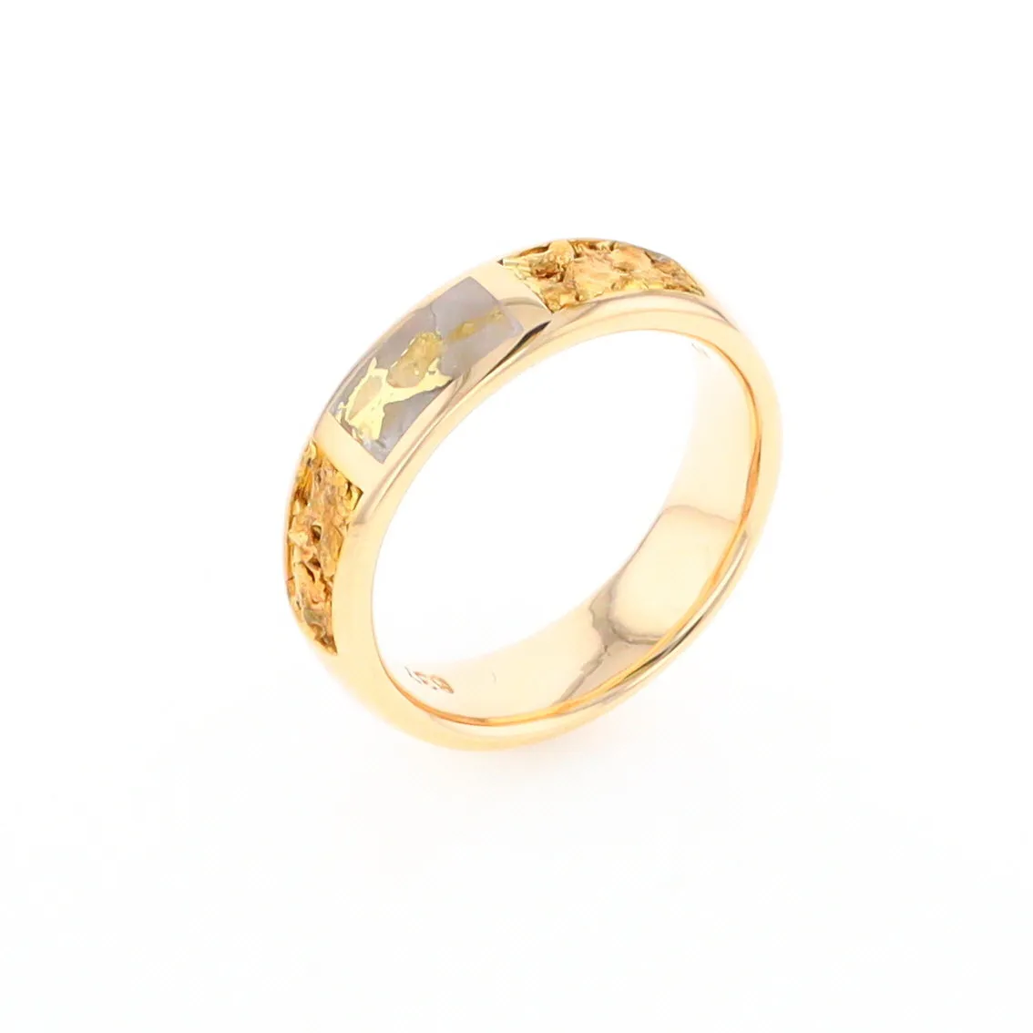G2 Gold Quartz Ring Inlaid Center Natural Nugget Sides Band