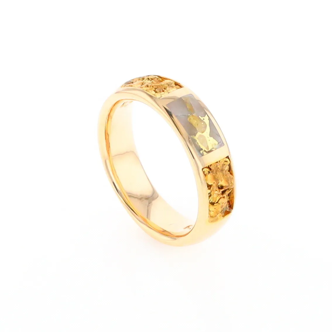 G2 Gold Quartz Ring Inlaid Center Natural Nugget Sides Band