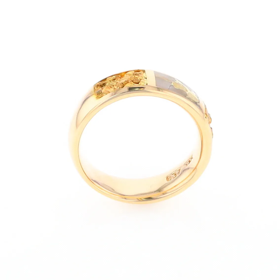 G2 Gold Quartz Ring Inlaid Center Natural Nugget Sides Band