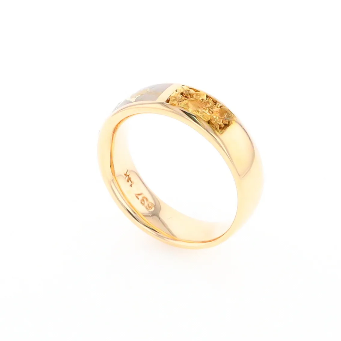G2 Gold Quartz Ring Inlaid Center Natural Nugget Sides Band