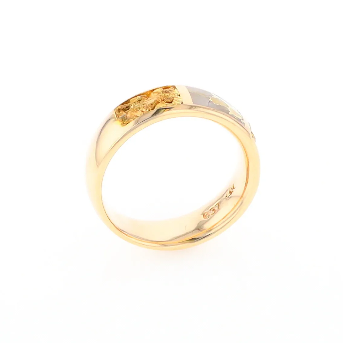G2 Gold Quartz Ring Inlaid Center Natural Nugget Sides Band