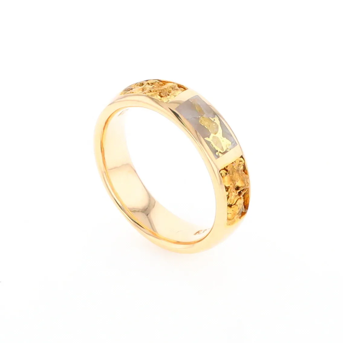 G2 Gold Quartz Ring Inlaid Center Natural Nugget Sides Band
