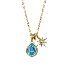 Gabriel & Co. Lasso Blue Topaz and Diamond Pendant Necklace in 14K Yellow Gold