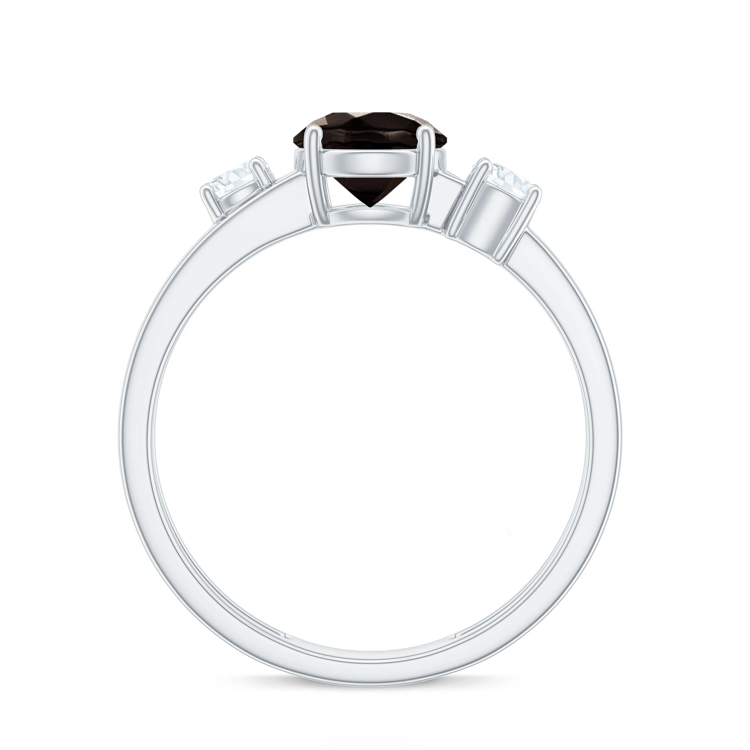 Genuine Smoky Quartz Double Band Ring with Diamond