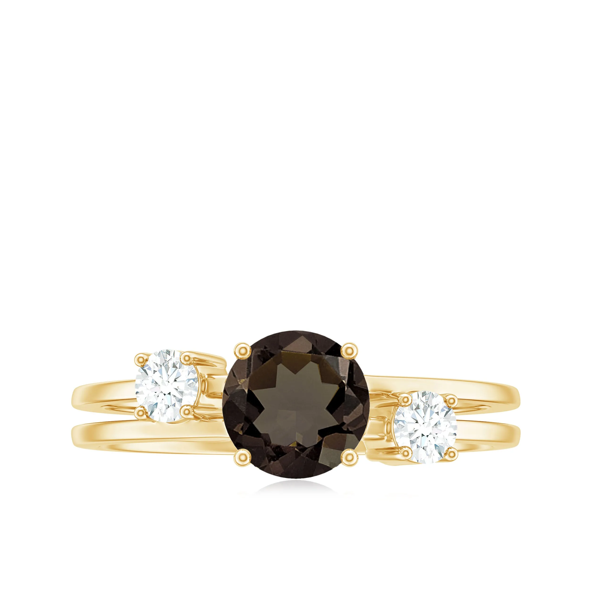 Genuine Smoky Quartz Double Band Ring with Diamond