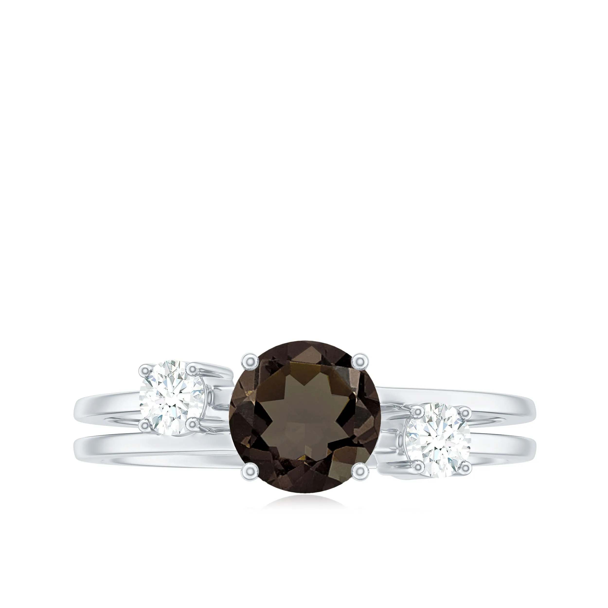 Genuine Smoky Quartz Double Band Ring with Diamond