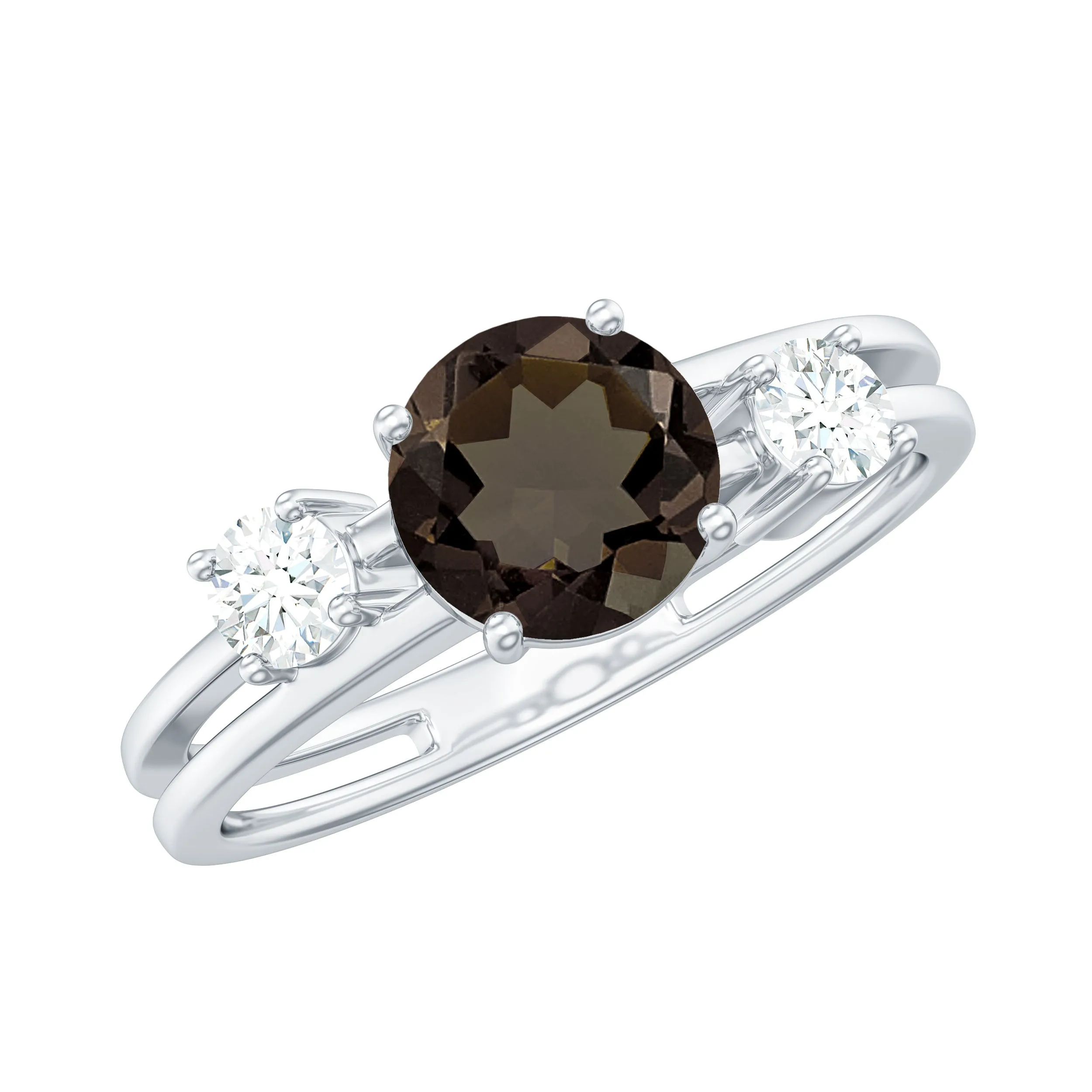 Genuine Smoky Quartz Double Band Ring with Diamond