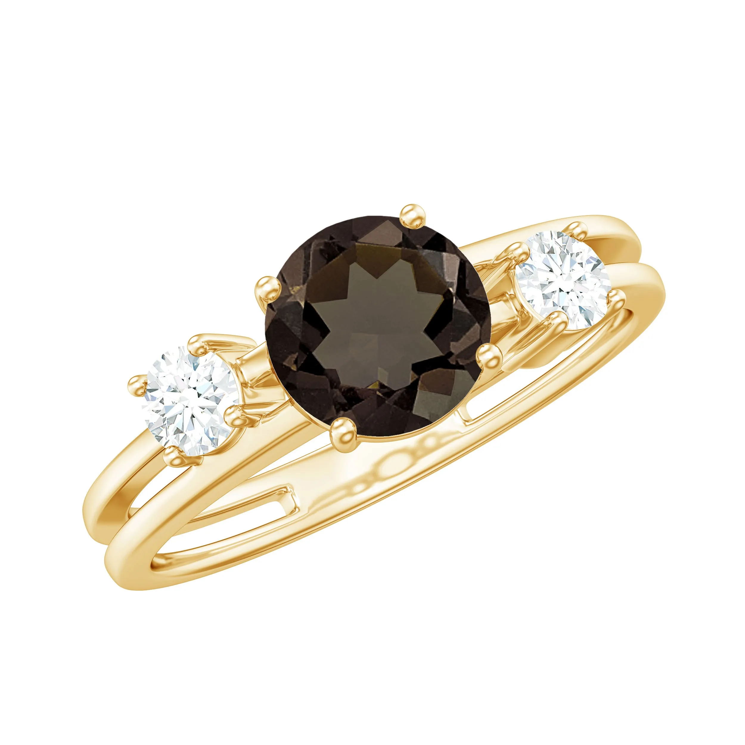 Genuine Smoky Quartz Double Band Ring with Diamond