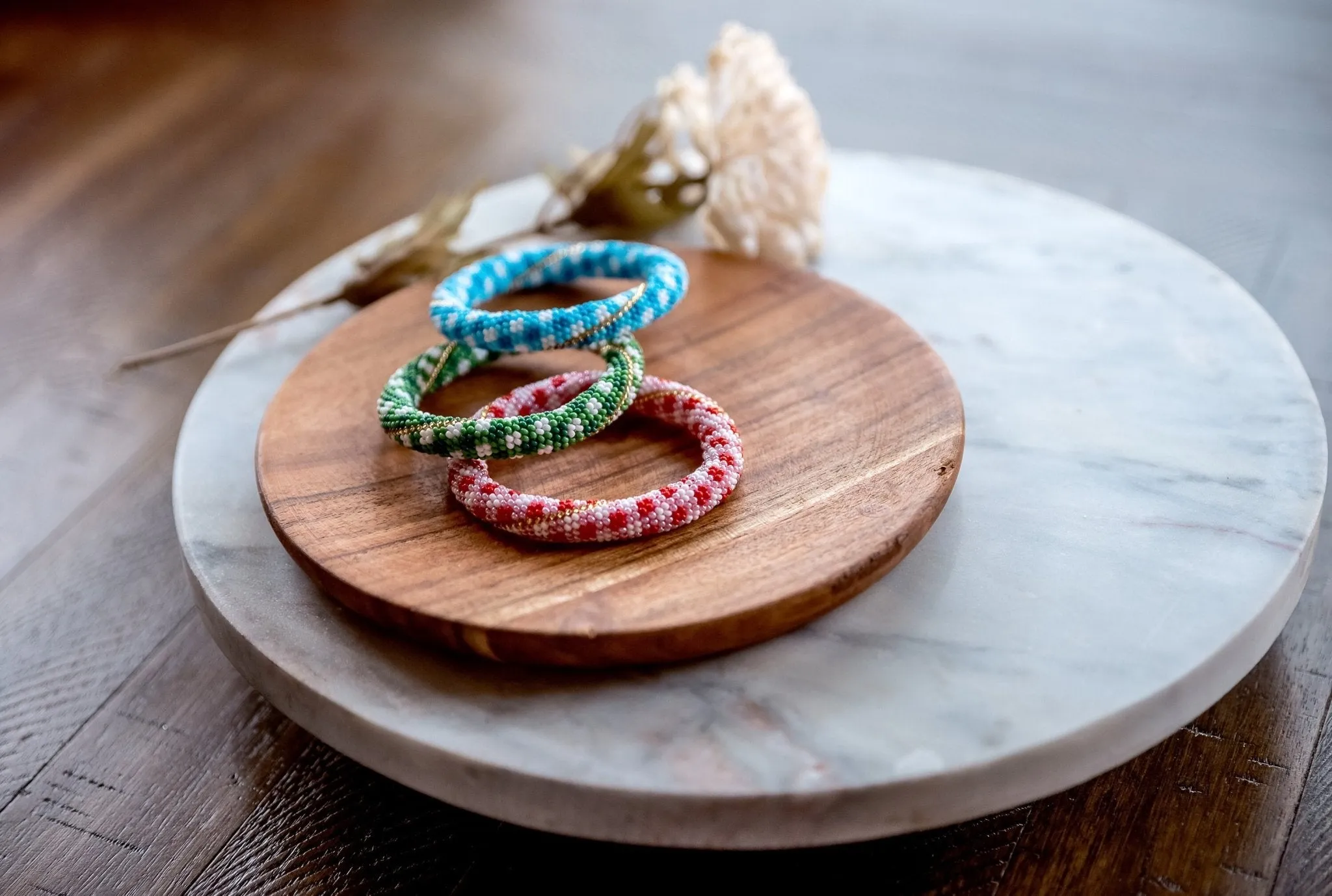 Gingham Beaded Bangles