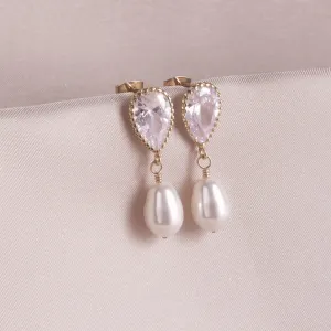 Gold & Pear Pearl Post Earrings