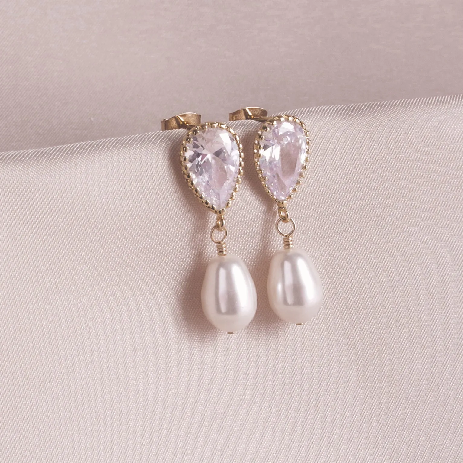 Gold & Pear Pearl Post Earrings
