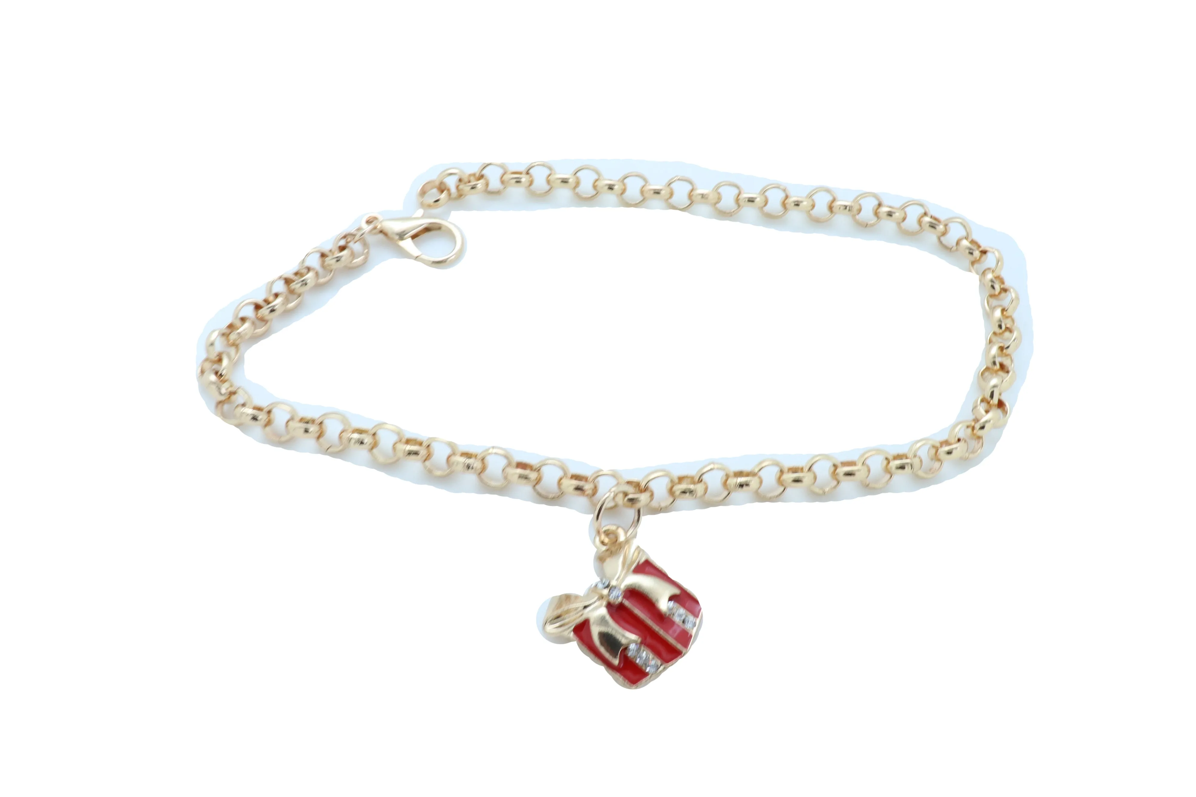 Gold Metal Chain Boot Bracelet Shoe Bling Red Gift Present Charm Christmas