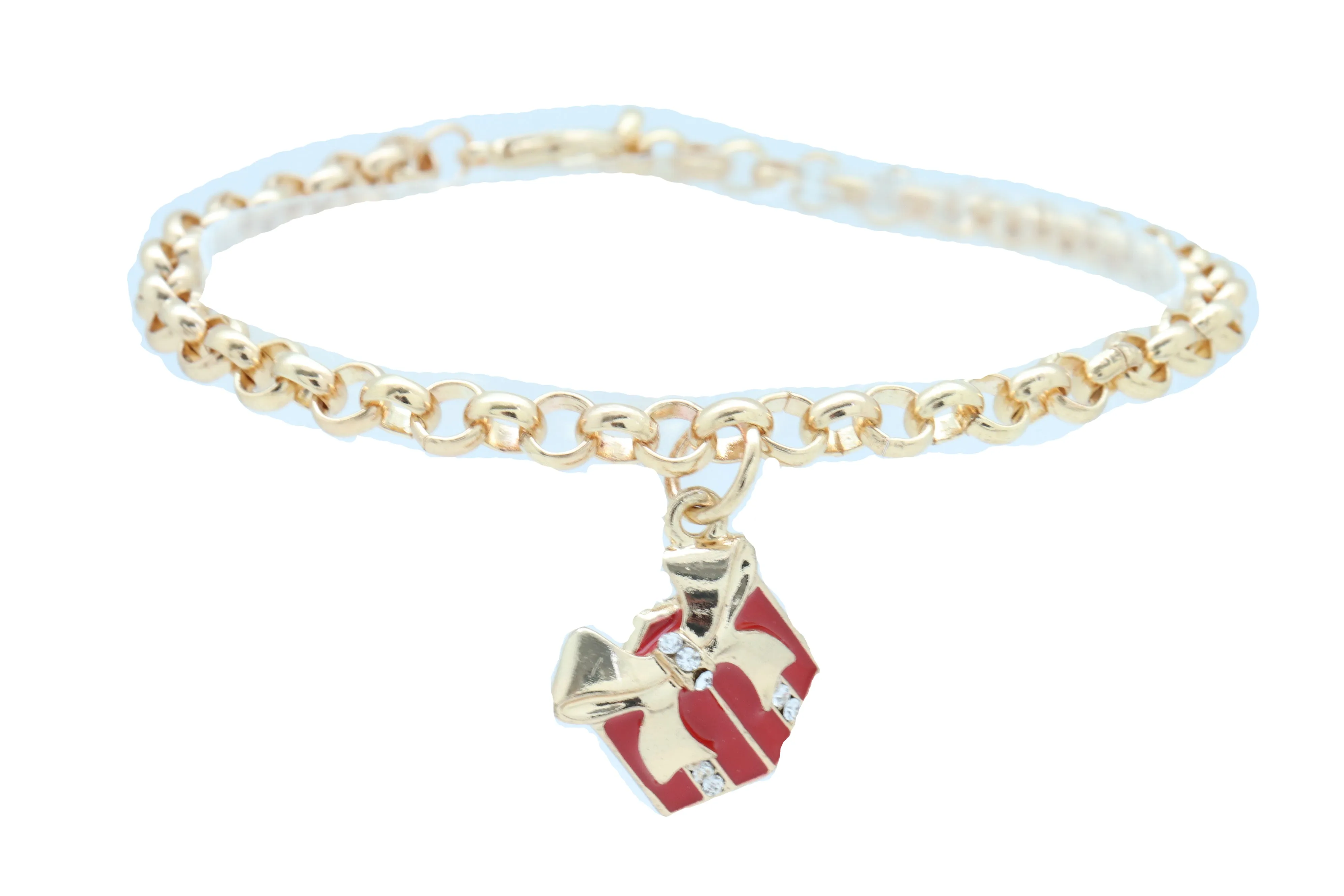 Gold Metal Chain Boot Bracelet Shoe Bling Red Gift Present Charm Christmas