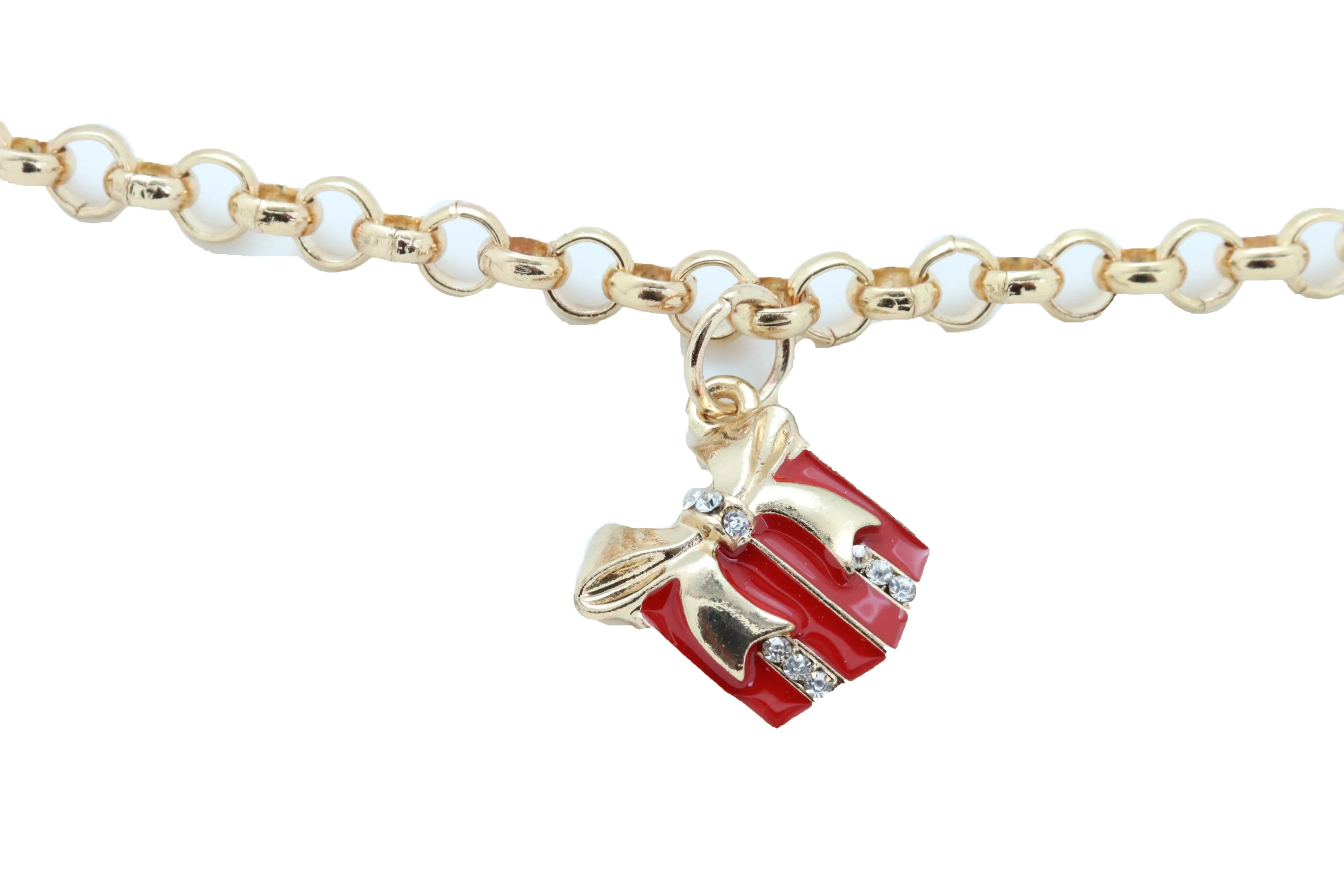 Gold Metal Chain Boot Bracelet Shoe Bling Red Gift Present Charm Christmas