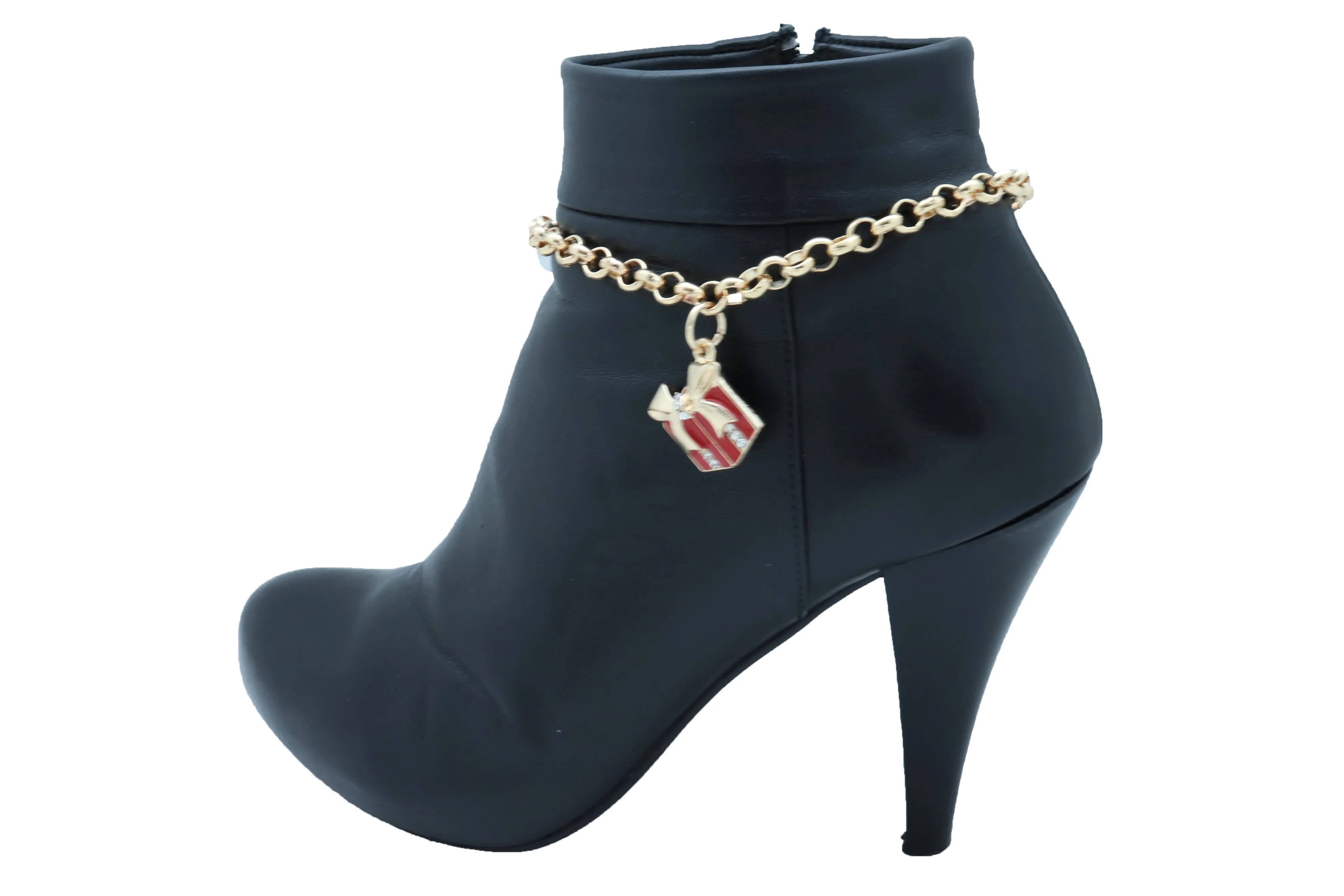 Gold Metal Chain Boot Bracelet Shoe Bling Red Gift Present Charm Christmas
