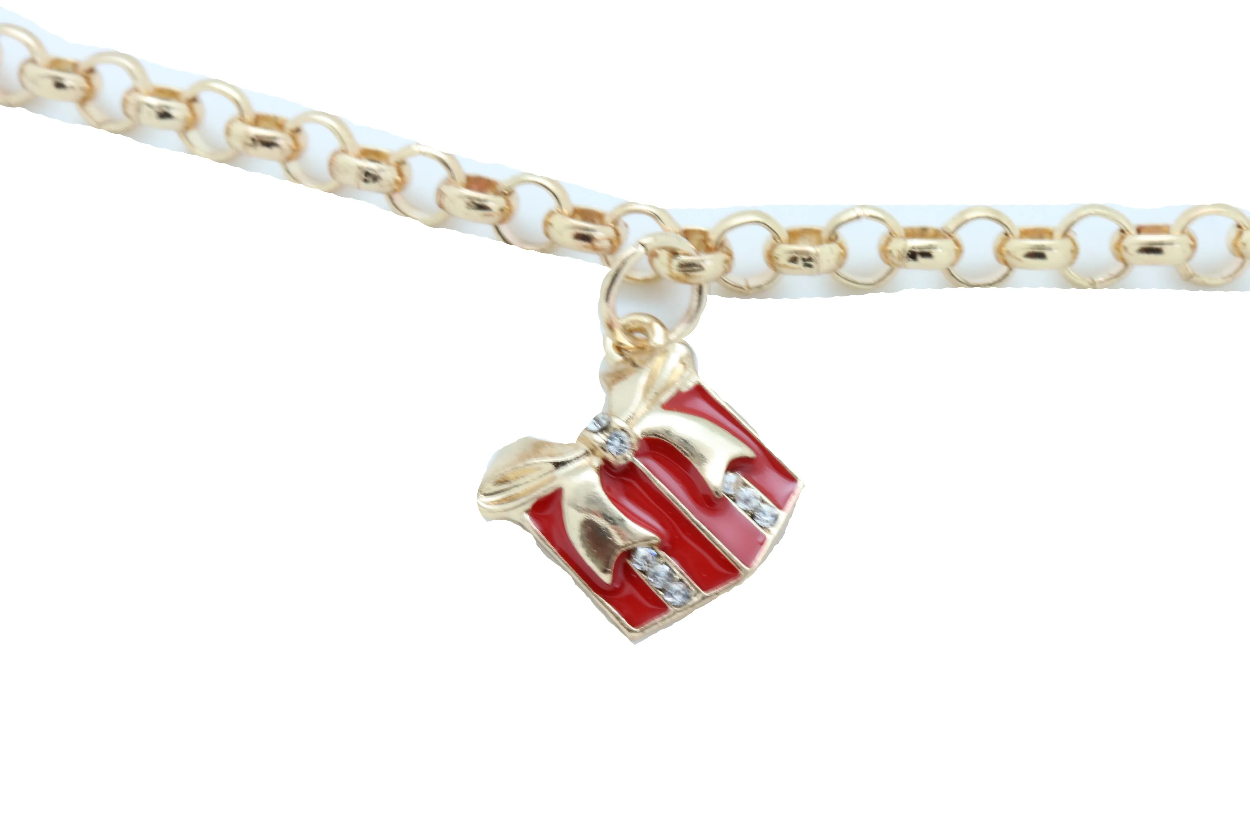 Gold Metal Chain Boot Bracelet Shoe Bling Red Gift Present Charm Christmas
