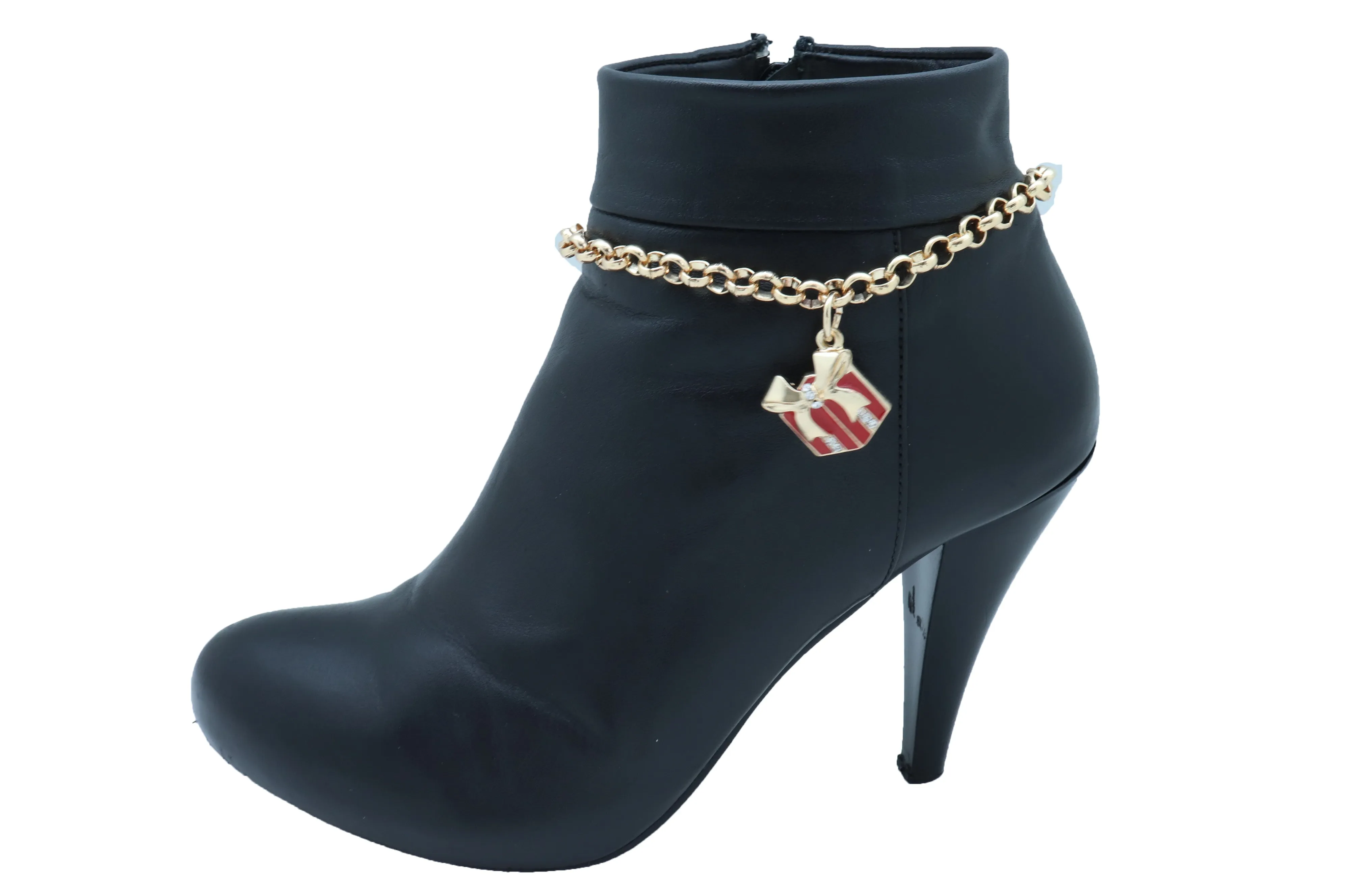 Gold Metal Chain Boot Bracelet Shoe Bling Red Gift Present Charm Christmas