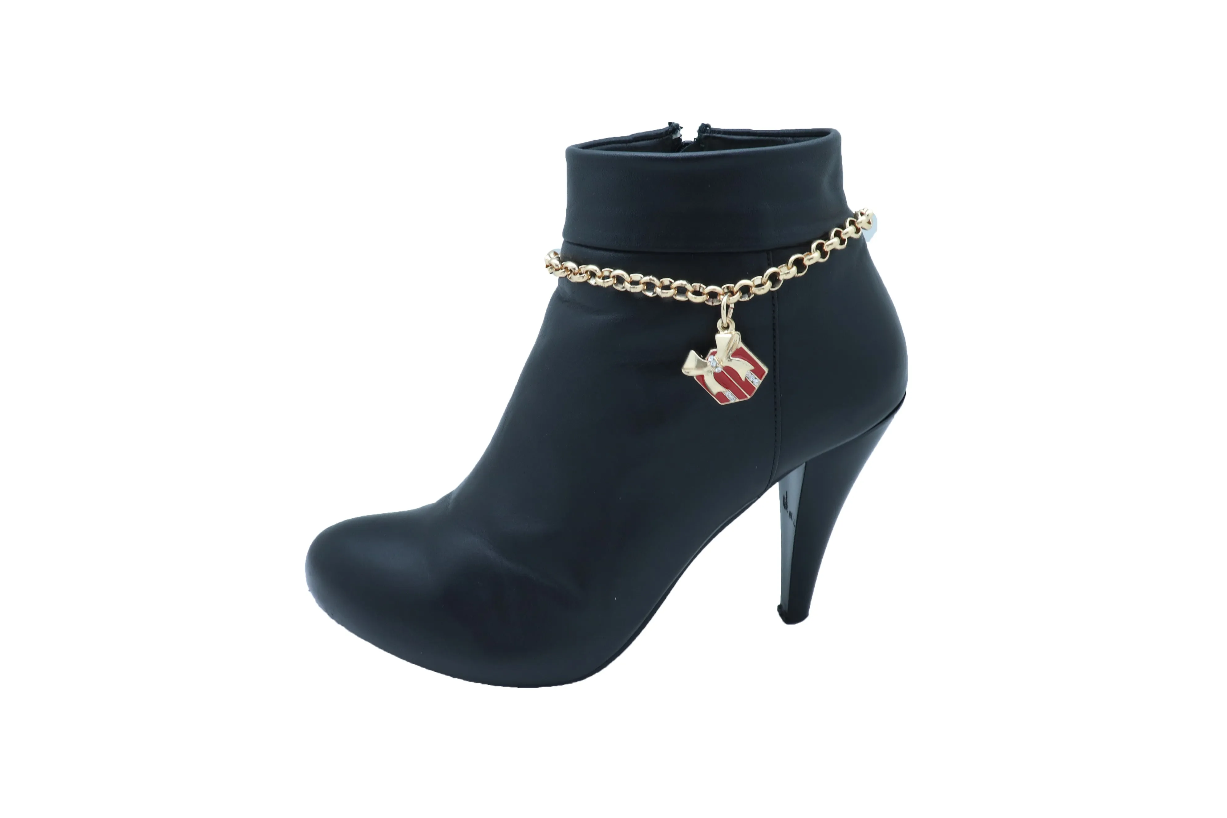 Gold Metal Chain Boot Bracelet Shoe Bling Red Gift Present Charm Christmas